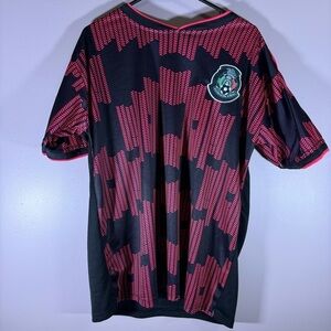 MEXICO NATIONAL TEAM Soccer Shirt Crew Neck Short Slv‎ Red Blk Sz LG